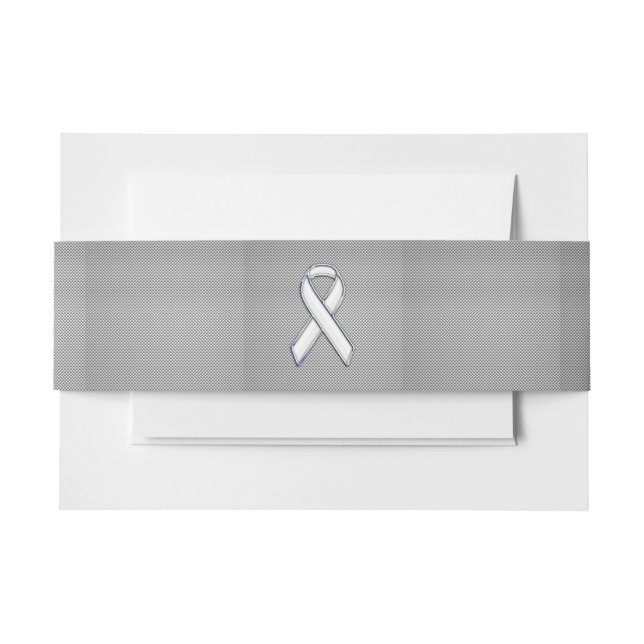 Chrome Like White Ribbon Awareness Carbon Fibre Invitation Belly Band (Front Example)