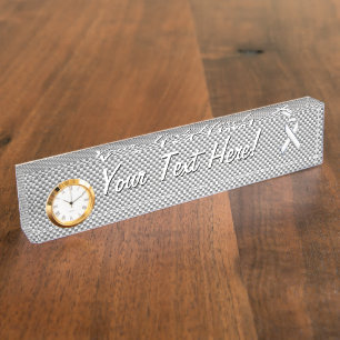 Chrome Like White Ribbon Awareness Carbon Fibre Nameplate