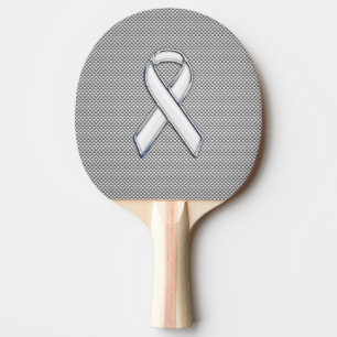 Chrome Like White Ribbon Awareness Carbon Fibre Ping Pong Paddle