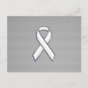 Chrome Like White Ribbon Awareness Carbon Fibre Postcard