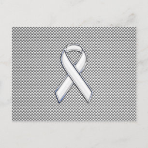 Chrome Like White Ribbon Awareness Carbon Fibre Postcard