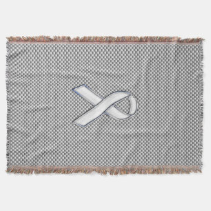 Chrome Like White Ribbon Awareness Carbon Fibre Throw Blanket