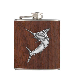 Chrome Marlin on Wet Mahogany Print Hip Flask