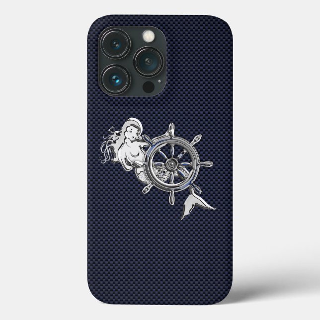 Chrome Mermaid on Carbon Fibre Print Case-Mate iPhone Case (Back)