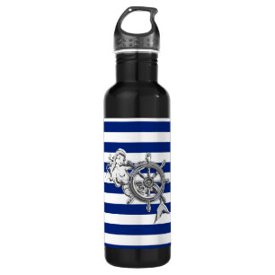 Chrome Mermaid on Nautical Stripes 710 Ml Water Bottle