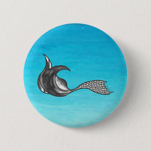 Chrome Mermaid Tail 6 Cm Round Badge