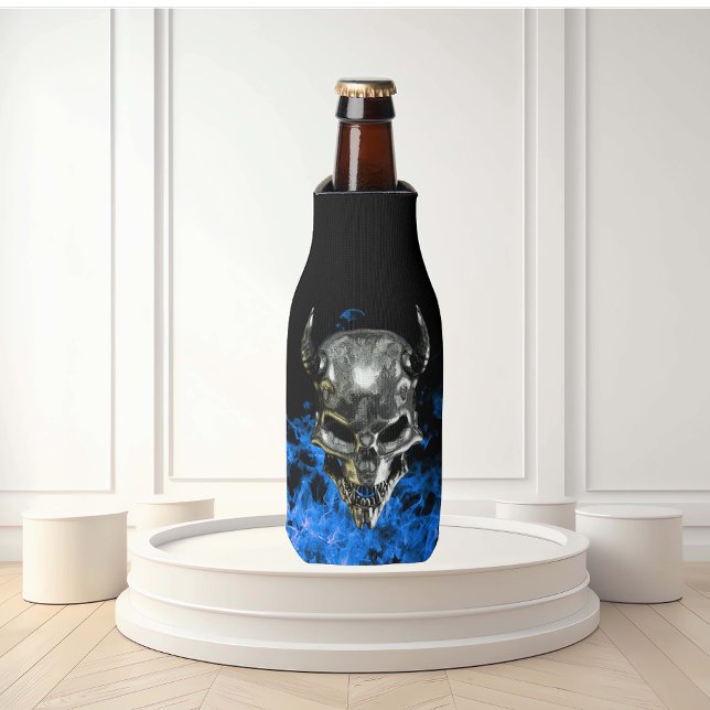 Chrome Metal Demon Skull Blue Flame Bottle Cooler (Creator Uploaded)