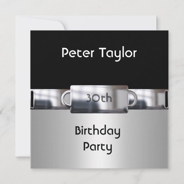 Chrome Metal Silver Mens 30th Birthday Man Invitation (Front)