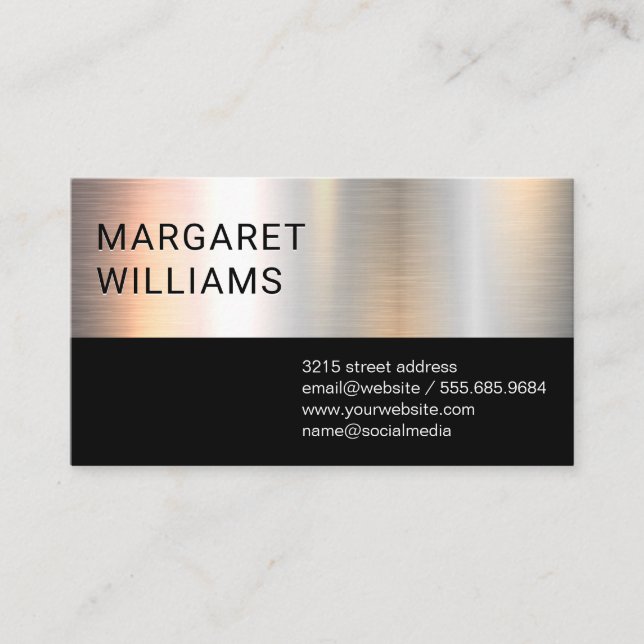 Chrome Metallic Black Colour Block Business Card (Front)
