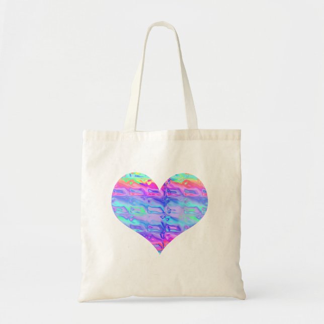Chrome Metallic Neon Rainbow Heart Tote Bag (Front)