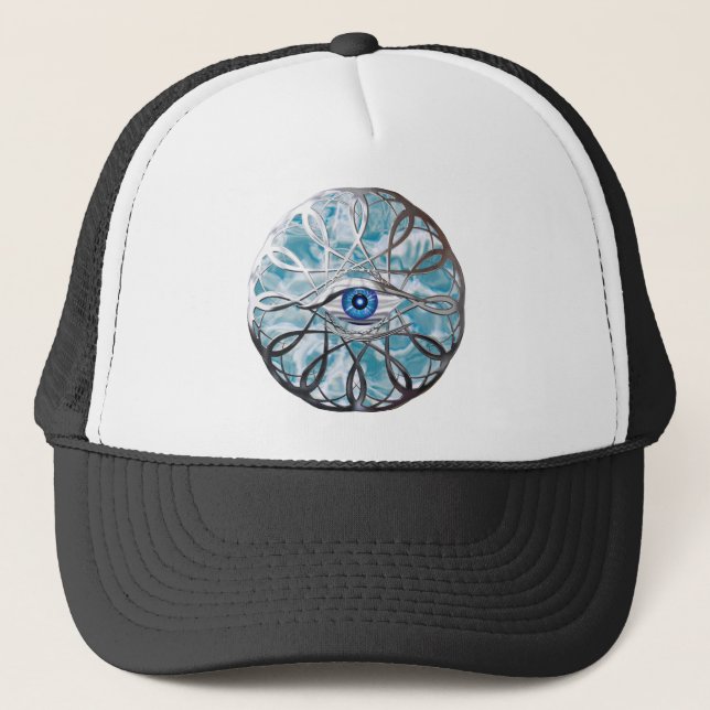 Chrome Mystical Eye Design Trucker Hat (Front)