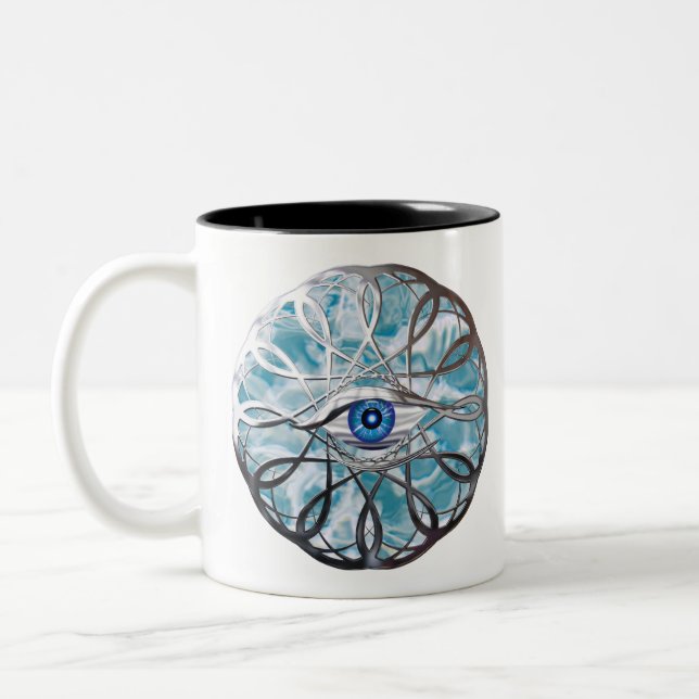 Chrome Mystical Eye Design Two-Tone Coffee Mug (Left)