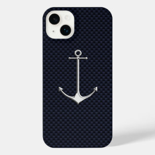 Chrome Nautical Anchor on Carbon Fibre iPhone 14 Plus Case