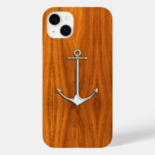 Chrome Nautical Anchor on Teak Wood Print Case-Mate iPhone 14 Plus Case