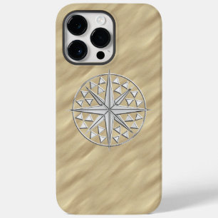 Chrome Nautical Compass on Sandy Beach Print iPhone 14 Pro Max Case