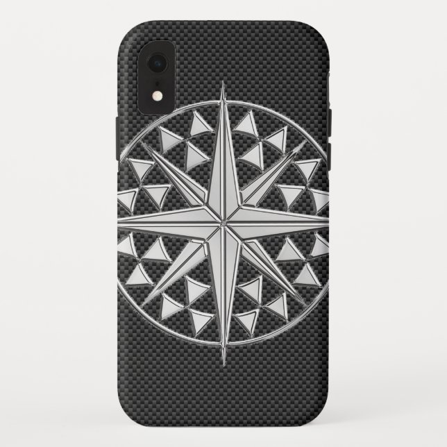 Chrome Nautical Star on Carbon Fibre Case-Mate iPhone Case (Back)
