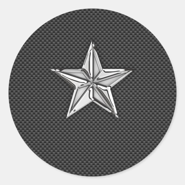 Chrome Nautical Star on Carbon Fibre Classic Round Sticker (Front)