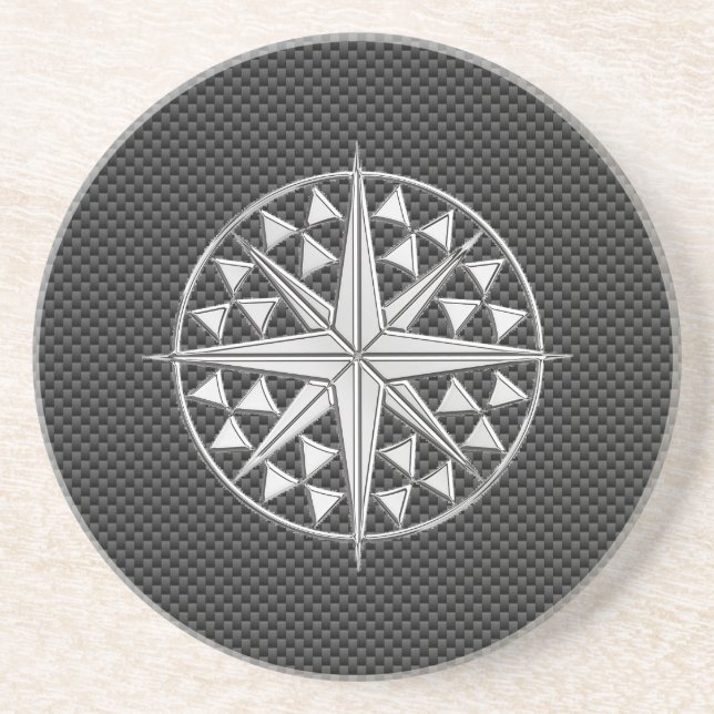 Chrome Nautical Star on Carbon Fibre Coaster (Front)