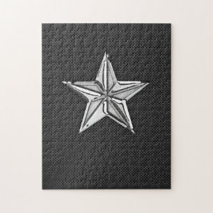Chrome Nautical Star on Carbon Fibre Jigsaw Puzzle