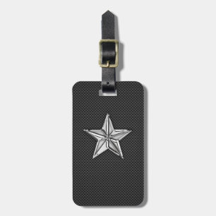 Chrome Nautical Star on Carbon Fibre Luggage Tag