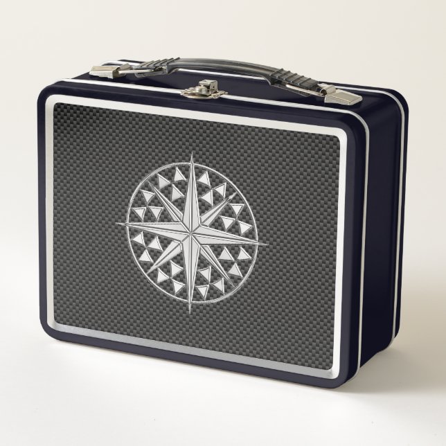 Chrome Nautical Star on Carbon Fibre Metal Lunch Box (Front)