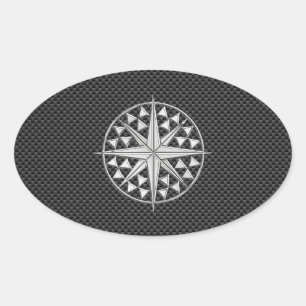 Chrome Nautical Star on Carbon Fibre Oval Sticker