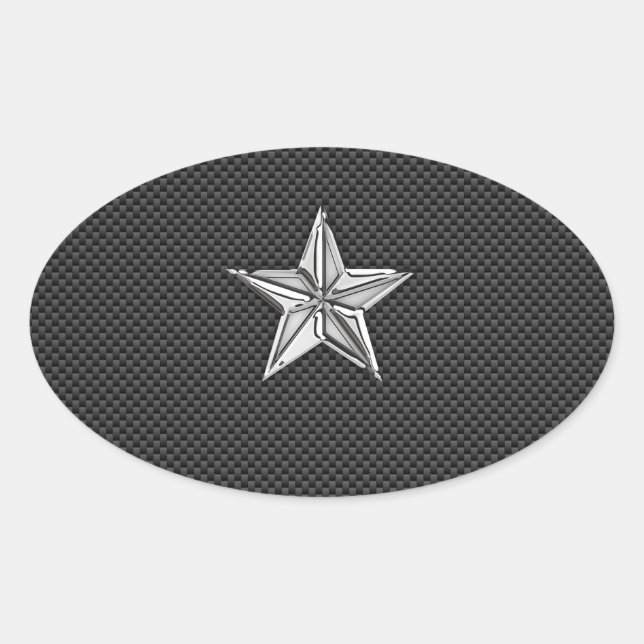 Chrome Nautical Star on Carbon Fibre Oval Sticker (Front)