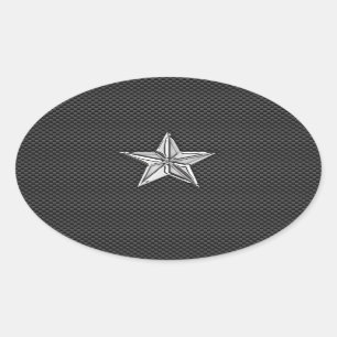 Chrome Nautical Star on Carbon Fibre Oval Sticker