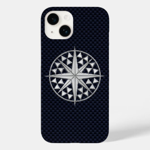 Chrome Nautical Star on Carbon Fibre Print Case-Mate iPhone 14 Case