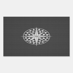 Chrome Nautical Star on Carbon Fibre Rectangular Sticker