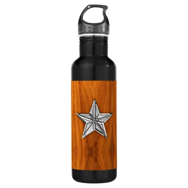 Chrome Nautical Star on Teak Veneer 710 Ml Water Bottle (Front)