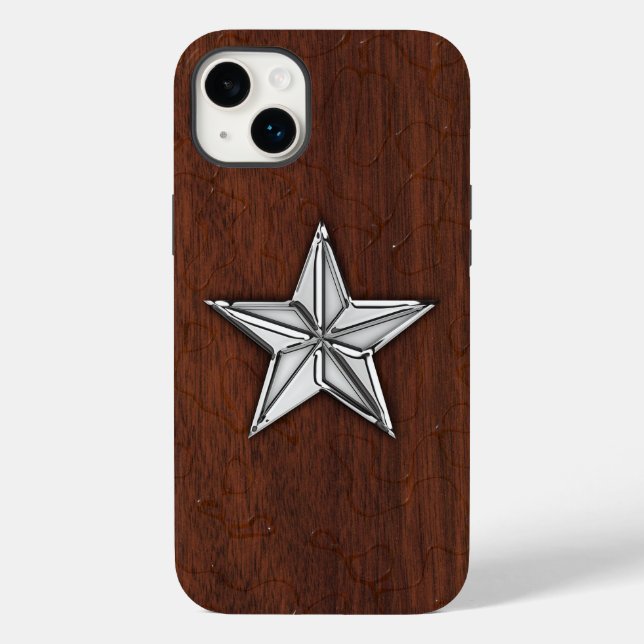 Chrome Nautical Star on Wet Mahogany Print Case-Mate iPhone Case (Back)