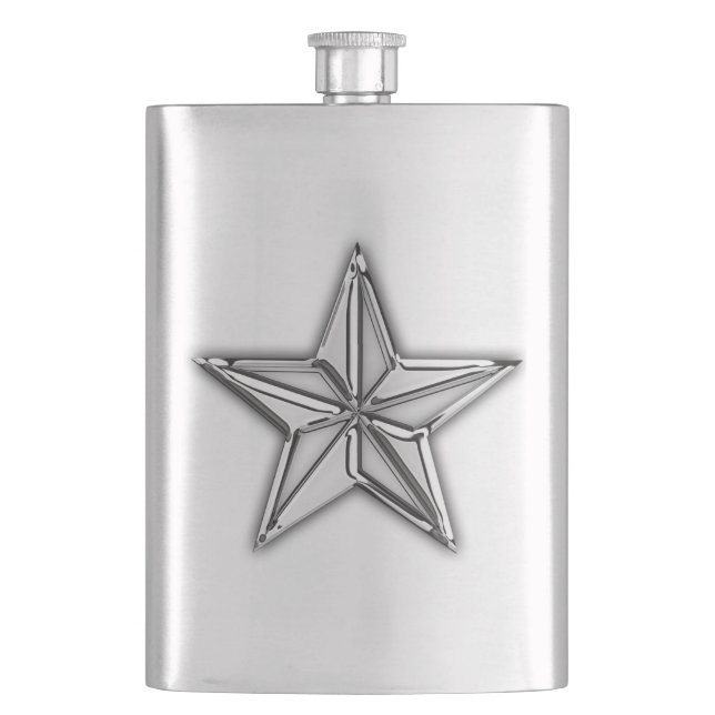 Chrome Nautical Star Print Hip Flask (Front)