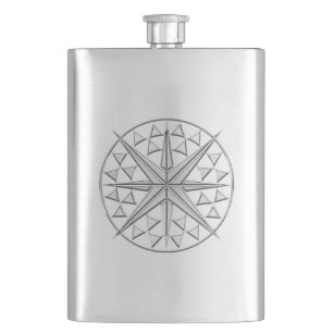 Chrome Nautical Star Print Hip Flask