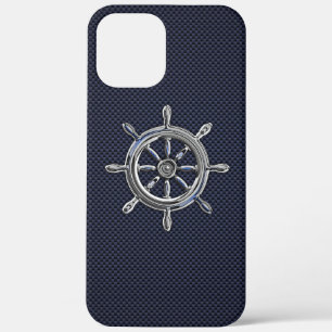 Chrome Nautical Wheel on Carbon Fibre Print iPhone 12 Pro Max Case