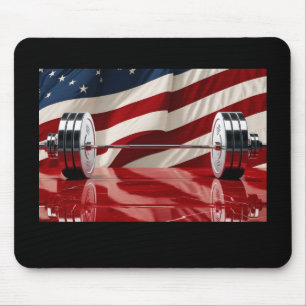 Chrome Olympic Barbell Set U.S. Flag Background Mouse Mat