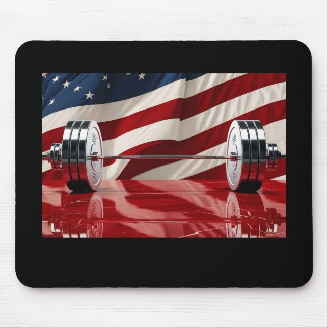 Chrome Olympic Barbell Set U.S. Flag Background Mouse Mat (Front)