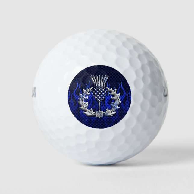 Chrome on Carbon Fibre Print Scottish Thistle Golf Balls (Front)