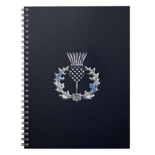 Chrome on Carbon Fibre Print Scottish Thistle Notebook