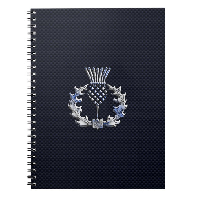 Chrome on Carbon Fibre Print Scottish Thistle Notebook (Front)