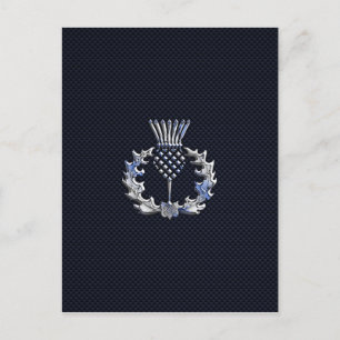 Chrome on Carbon Fibre Print Scottish Thistle Postcard