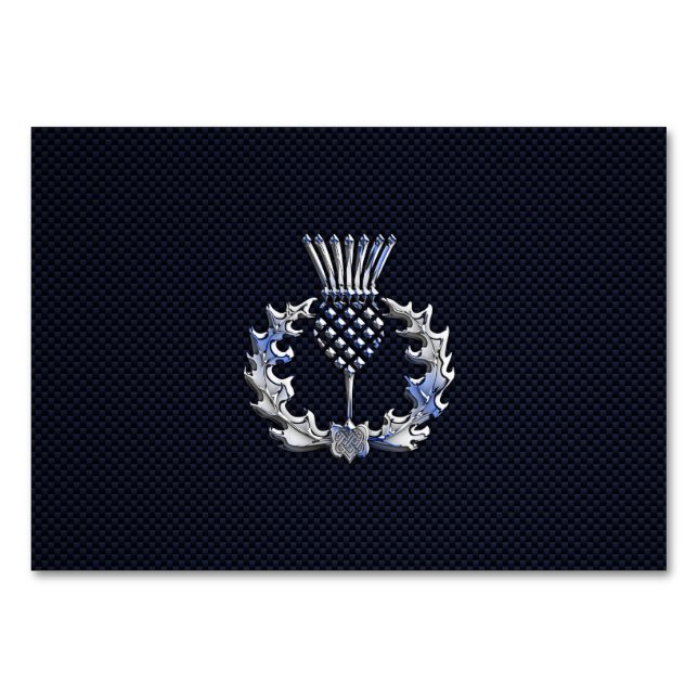 Chrome on Carbon Fibre Print Scottish Thistle Table Number (Front)