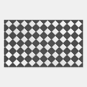 Chrome on Carbon Fibre Style Checkers Rectangular Sticker