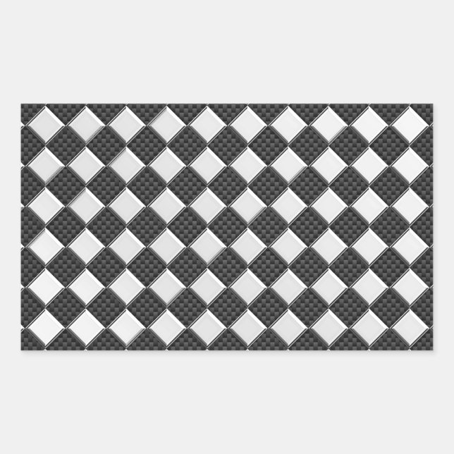 Chrome on Carbon Fibre Style Checkers Rectangular Sticker (Front)