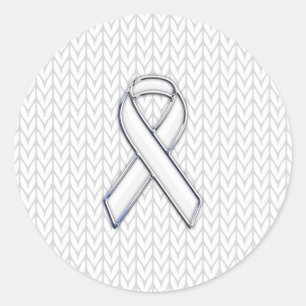 Chrome on White Knit Ribbon Awareness Print Classic Round Sticker