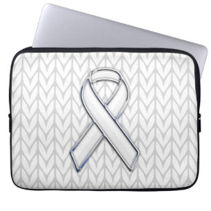 Chrome on White Knit Ribbon Awareness Print Laptop Sleeve