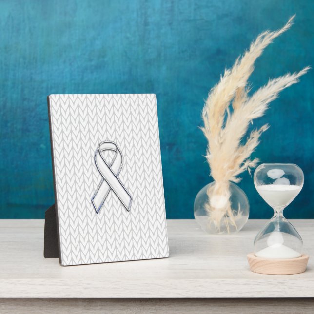 Chrome on White Knit Ribbon Awareness Print Plaque (Side)