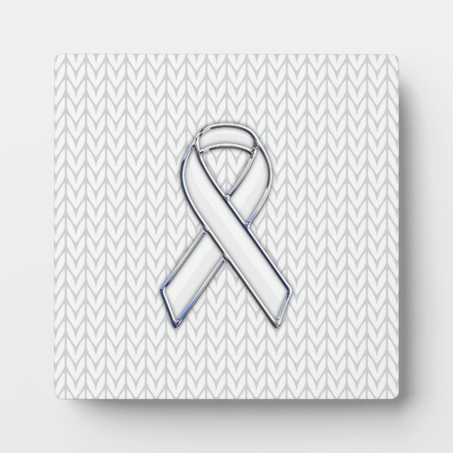 Chrome on White Knit Ribbon Awareness Print Plaque (Front)