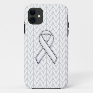Chrome on White Knitting Ribbon Awareness Print iPhone 11 Case