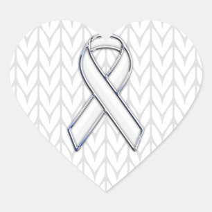 Chrome on White Knitting Ribbon Awareness Print Heart Sticker
